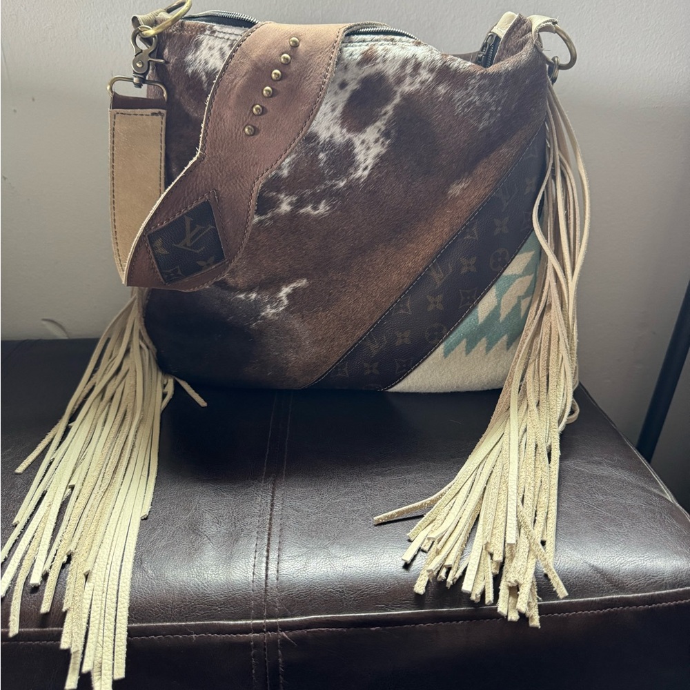 Brown and Cream Fringe Shoulder Bag